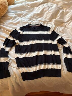 Tommy Hilfiger Navy & White Striped Crew Sweater